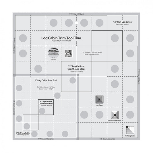 Creative Grids Log Cabin Trim Tool Two 6in &12In Blocks Quilt Ruler