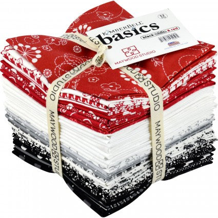 Maywood Studios KimberBell Basics Black White & Red Fat Quarter Bundle 32pcs